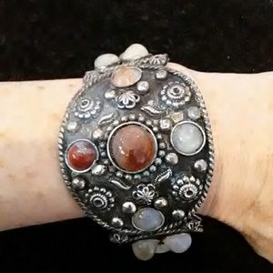 Multi-colored stone cuff bracelet